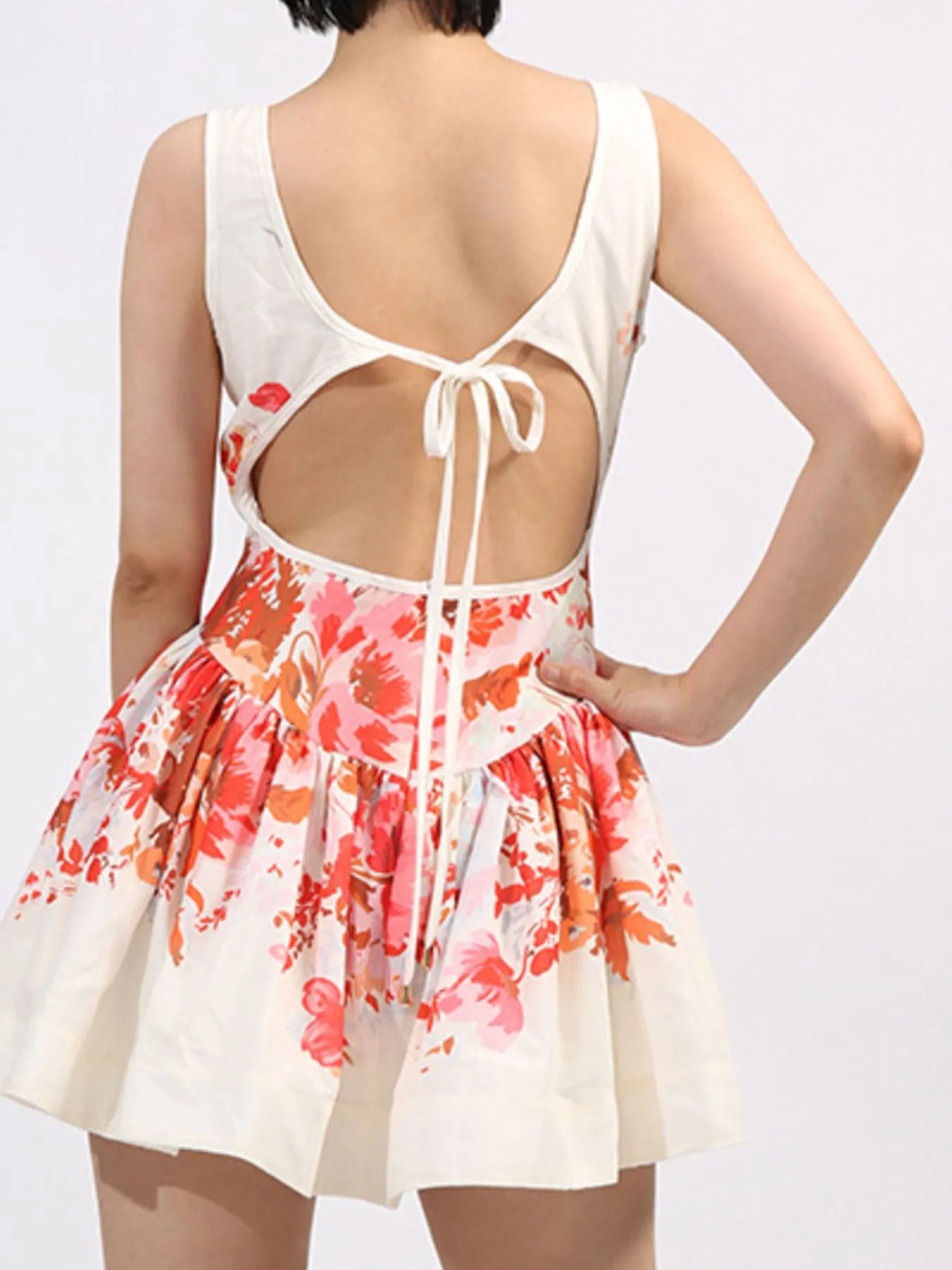 Floral Print Sleeveless A-Line Mini Dress – Summer Casual Sundress