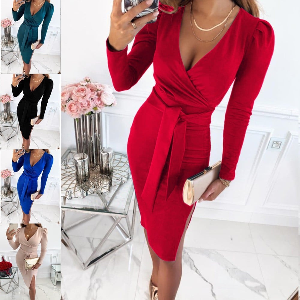 Eva | Stylish V-Neck Tie Straps Midi Dress