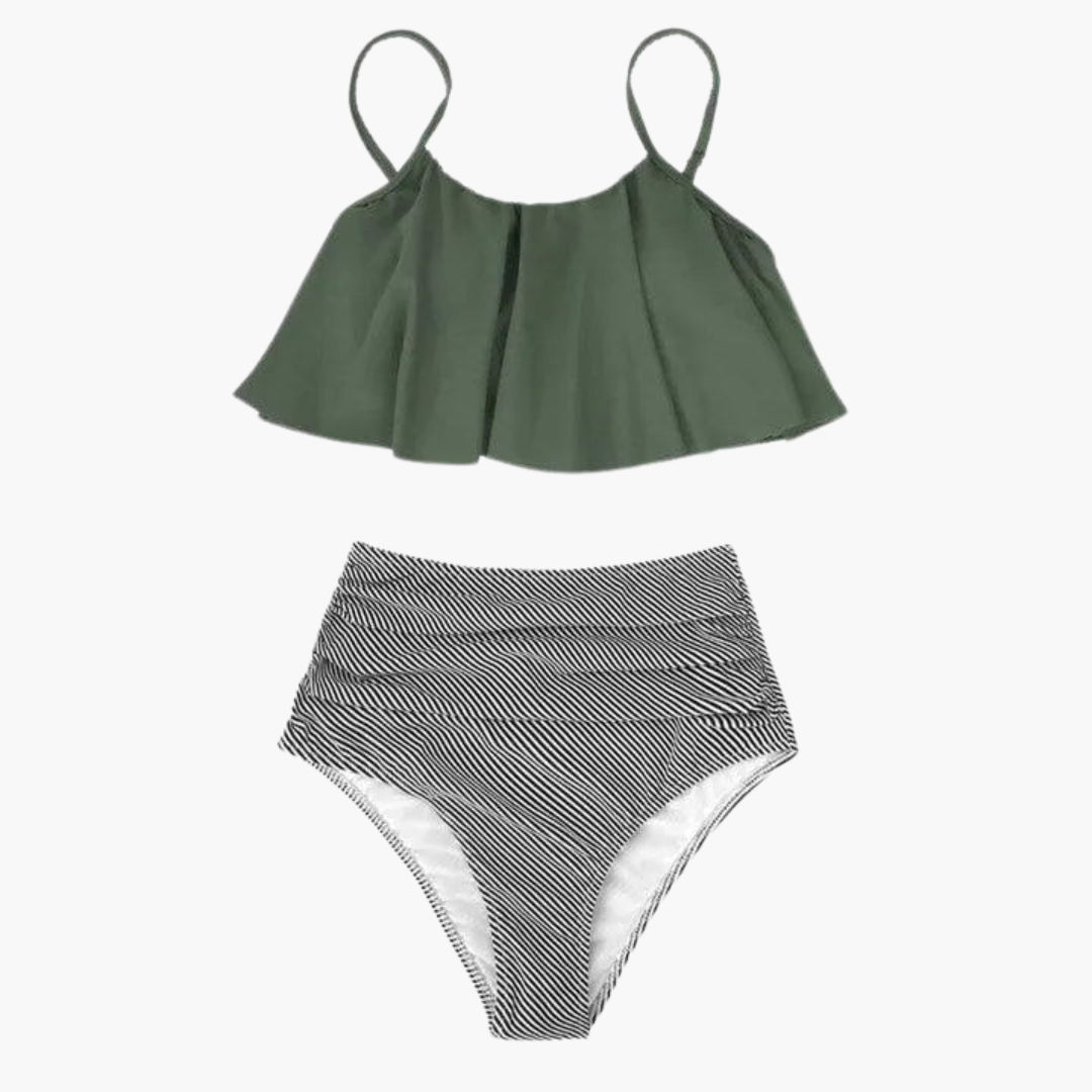 High-Waisted Bikini - Women's Ruffle Detail Swimwear Set