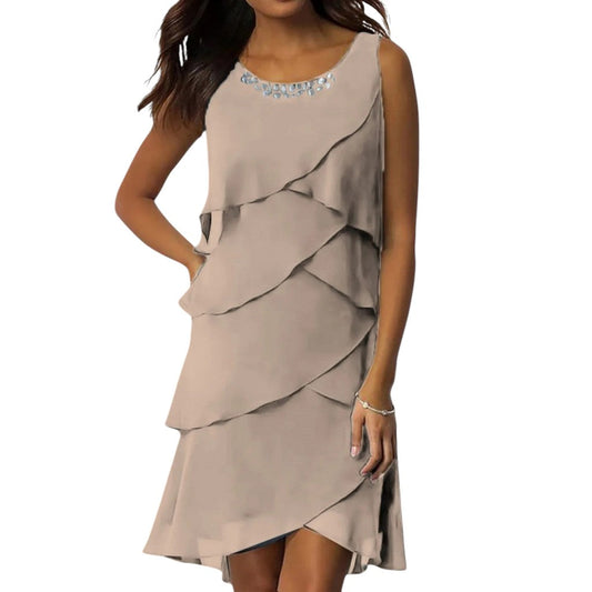 Grace | Tiered Cocktail Dress Beige