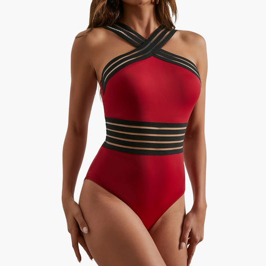 Crisscross One Piece Swimsuit - Women’s Mesh Panel Design
