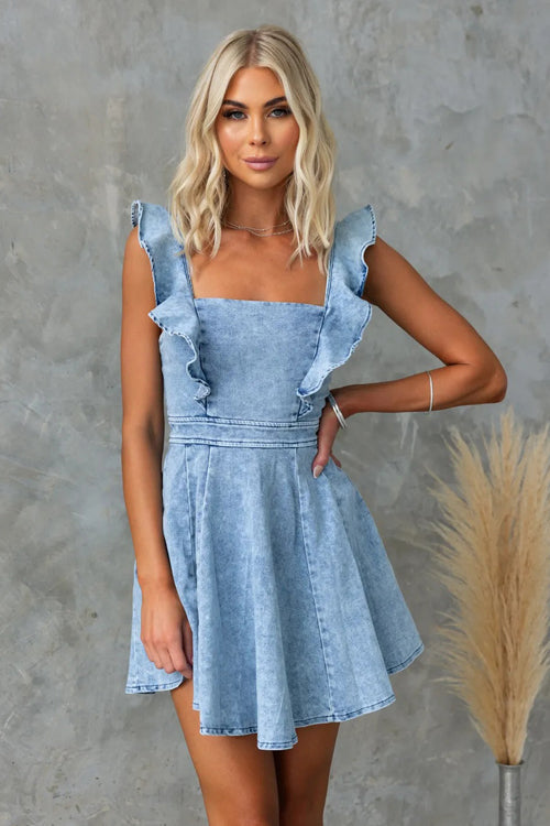 Summertime Inspiration Medium Wash Denim Mini Dress - 2 Colors Light Blue