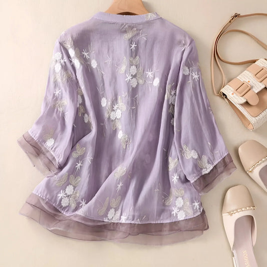 Marie™ | Floral Button Blouse Purple