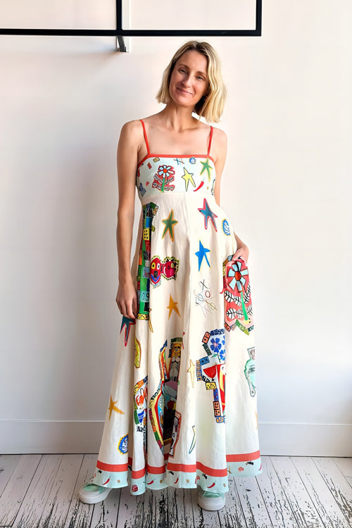 Share Your Happiness Print Maxi Dress - 9 Colors White Star