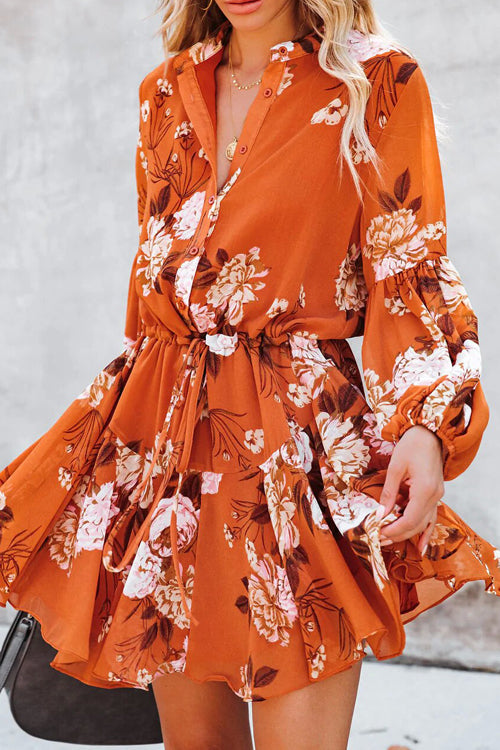 Love Of Romance Floral Print Ruffle Mini Dress - 5 Colors Orange