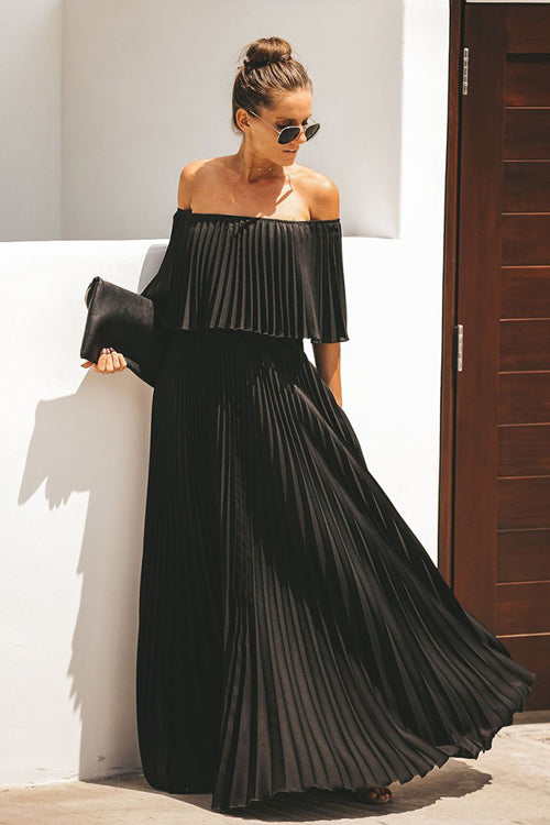 Love Spell Off Shoulder Maxi Dress - 2 Colors Black