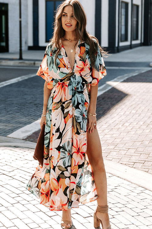 Perfectly You V-Neck Print Maxi Dress Blush&Blue