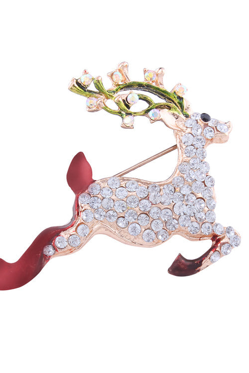 Christmas Elk Rhinestone Brooch One Size