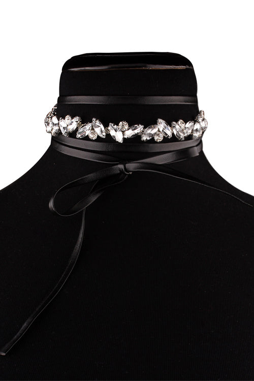 Crystal Leather Punk Choker