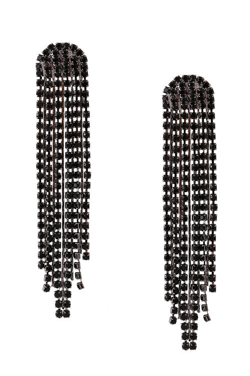 Crystal Tassel Hanging Earrings Black