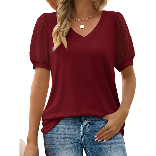 Aisha | Sheer Sleeve V-Neck Top