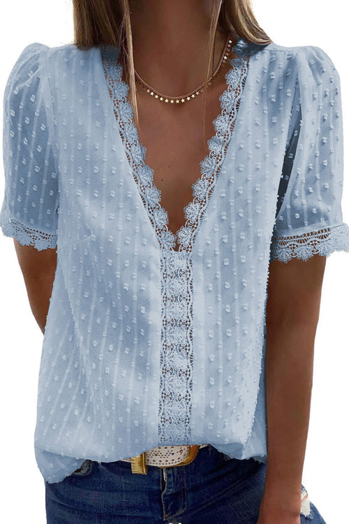Wonderful Day Swiss Dot Lace Top - 5 Colors Blue
