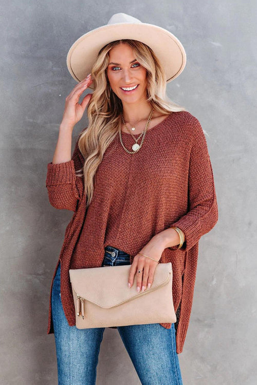 What You Love Long Sleeve Knit Sweater Top - 2 Colors One Size Brown