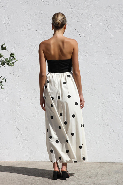 Darling Daylily Strapless Dot Maxi Dress