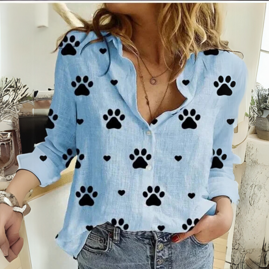 Chloe™ – Vintage Bloom Floral Blouse Light blue with black polka dots