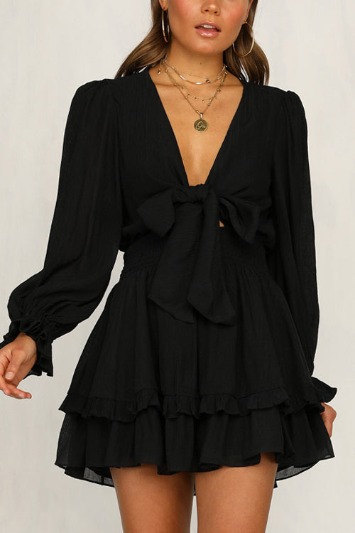 Express Yourself Ruffled Bowknot Mini Dress - 9 Colors Black