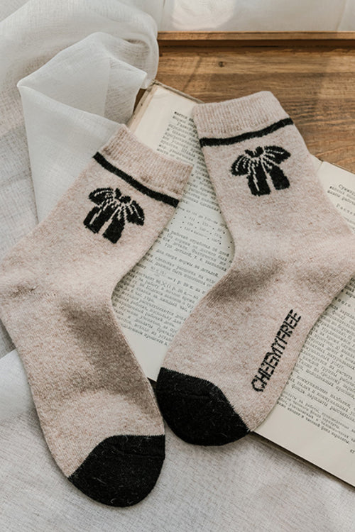 Vintage Girl Cotton Socks Beige-Bowknot