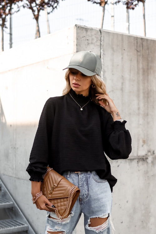 From The Beginning Smocked Long Sleeve Top - 2 Colors Black