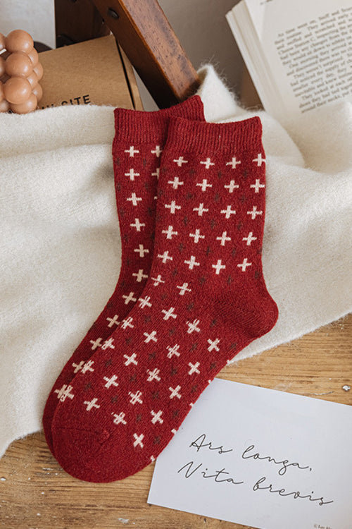 New Years' Eve Cotton Socks Red-Cross