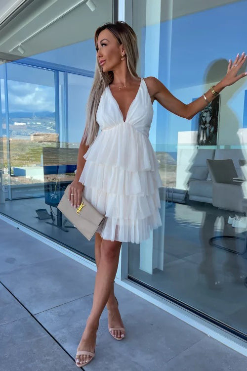 Amazing Evening Layered Tulle Mini Dress - 2 Colors White