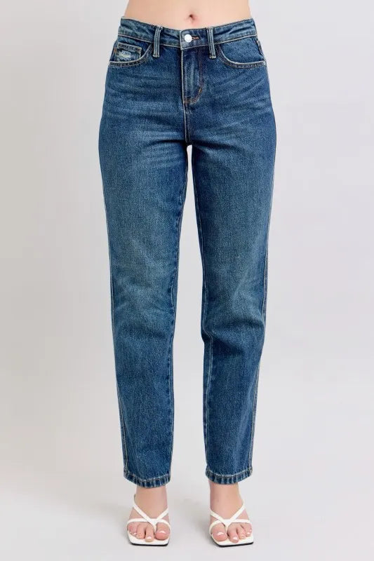 Plus Size High Rise Rigid Magic Straight Leg Jeans Dark