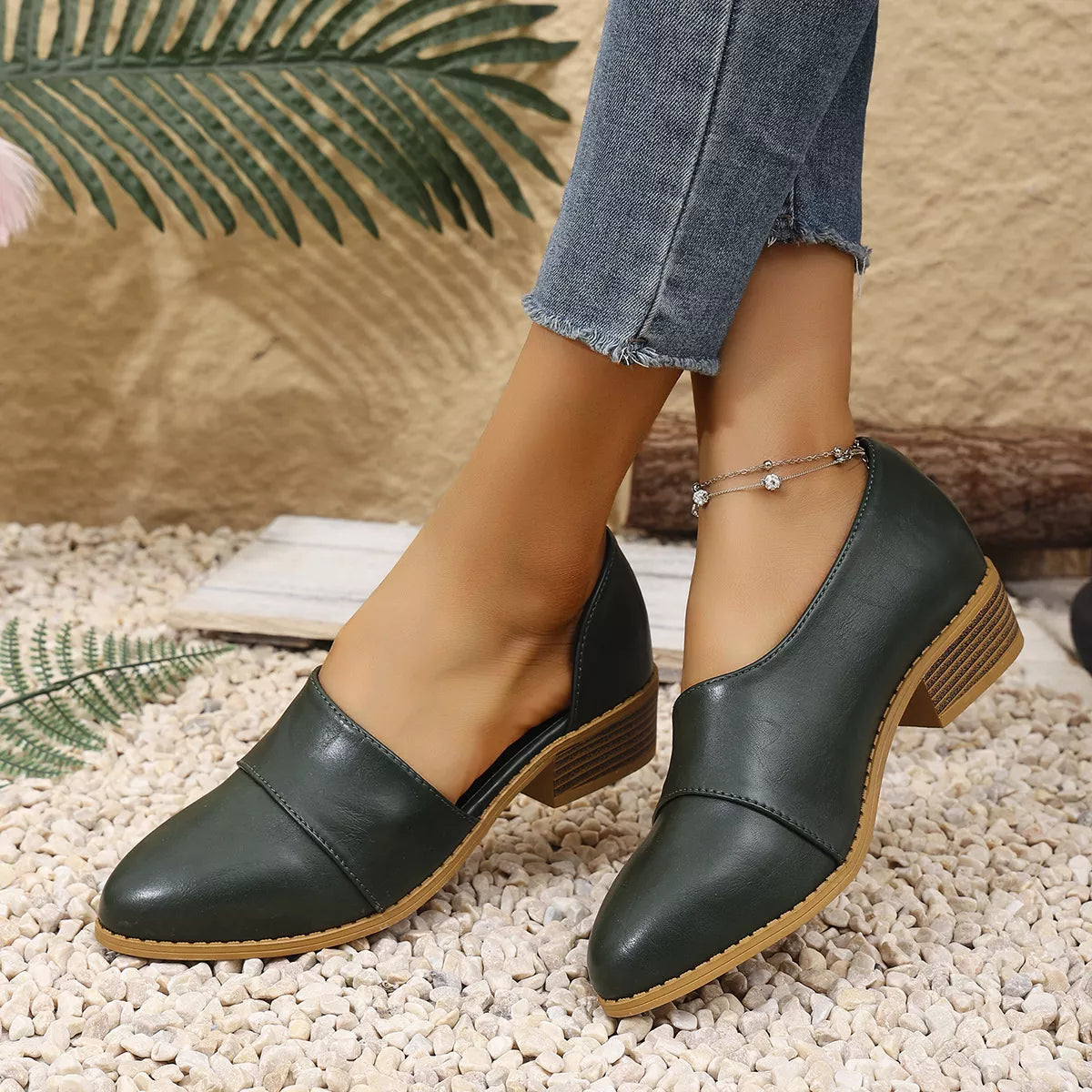 Women’s Pointed Toe Block Heel Loafers – Elegant Slip-On Dress Shoes for Work & Casual Outfits