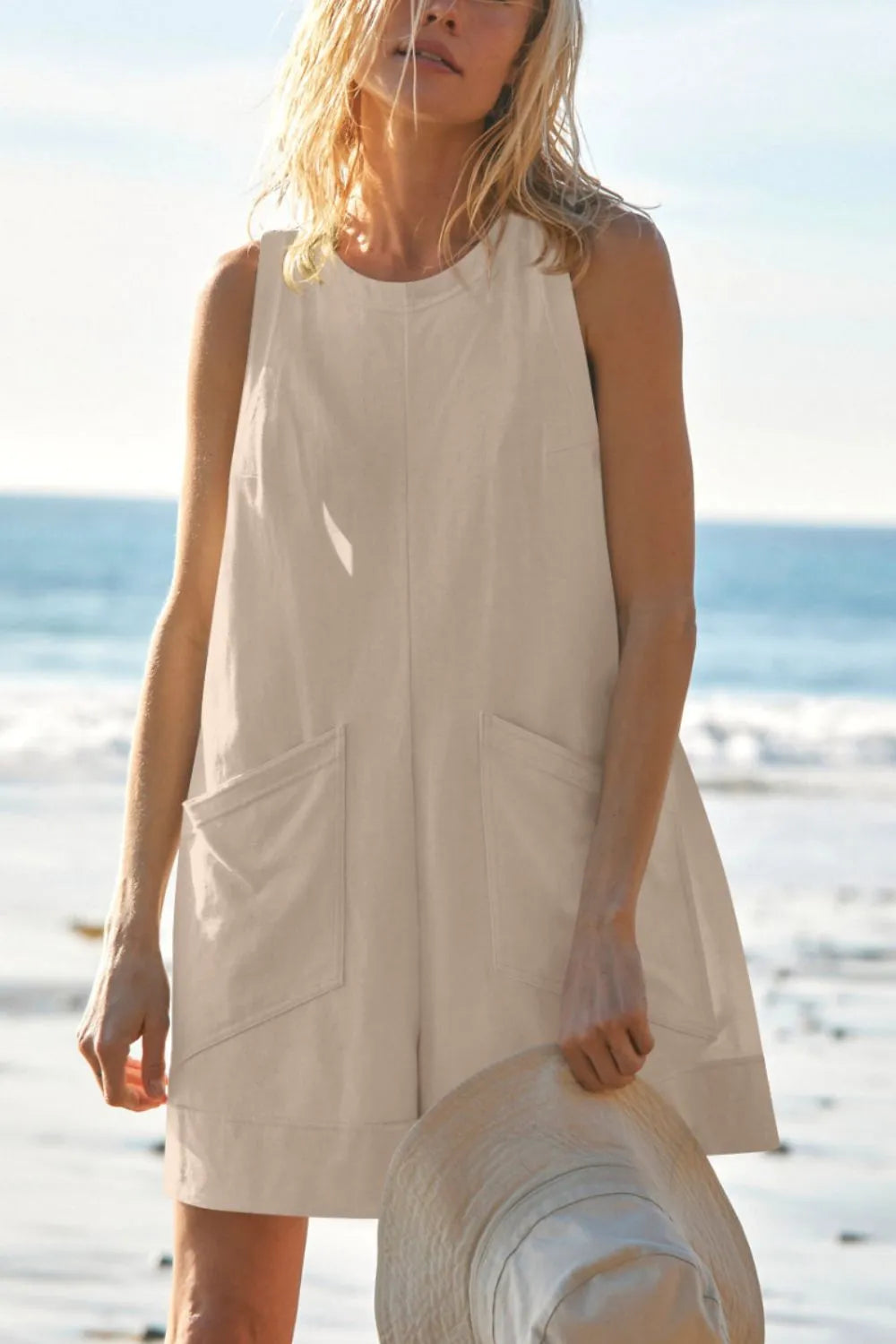 Sleeveless Romper - Round Neck