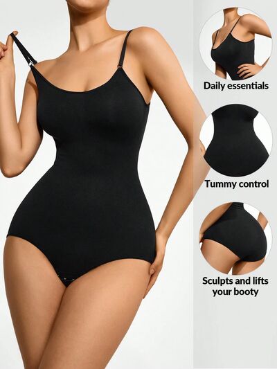 Scoop Neck Bodysuit - Butt Lifting Black