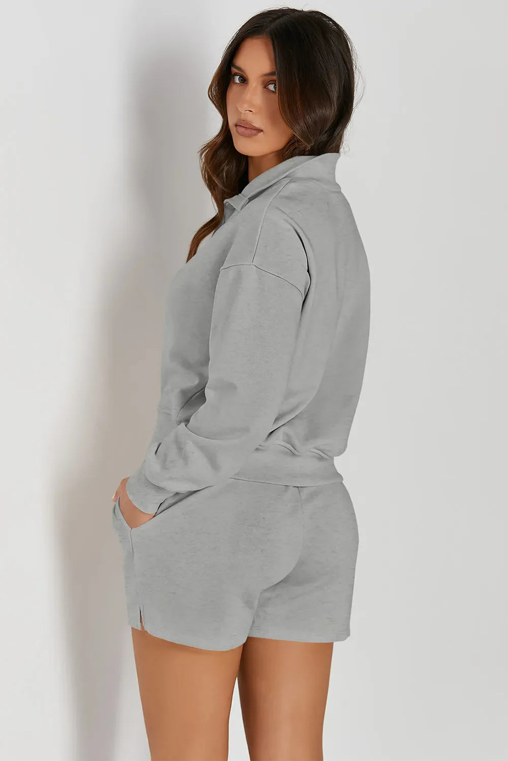 Sweatshirt and Shorts Set – Half Button, Sporty Fit