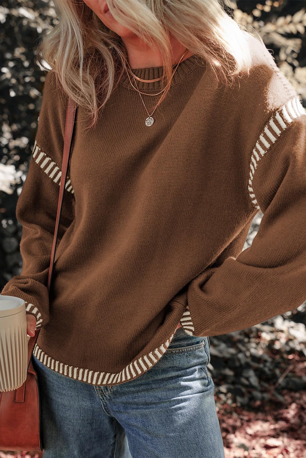 ⏰Hot Sale- Women's Cozy Contrast Trim Crewneck Sweater (BUY 2 FREE SHIPPING)