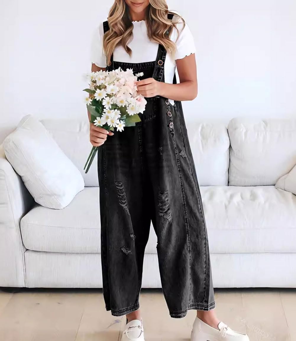 Limited time sale🔥Women's Cute Casual Button Jumpsuit Ripped Denim Overalls(BUY 2 FREE SHIPPING)