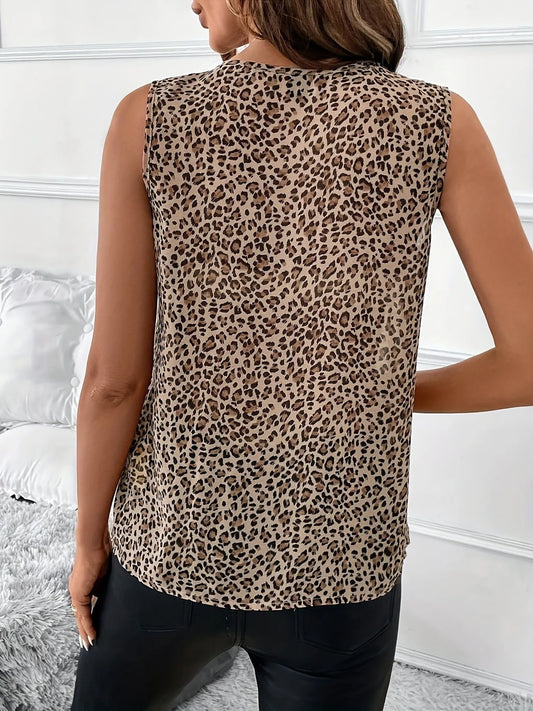 Leopard Print V-Neck Ruffle Tank Top