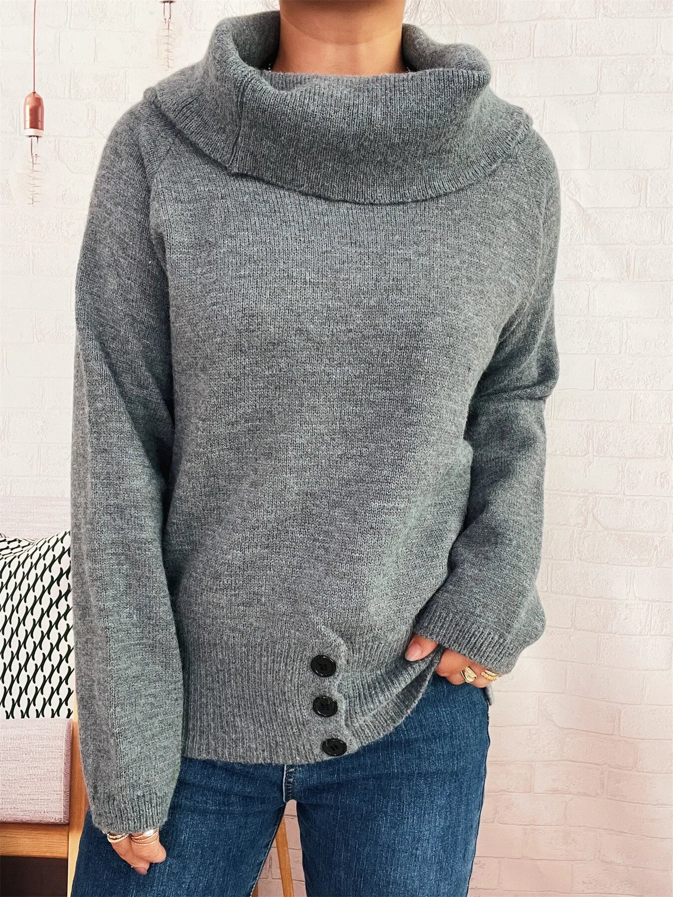 Women’s Striped Turtleneck Long Sleeve Sweater – Cozy Knit Pullover for Fall & Winter
