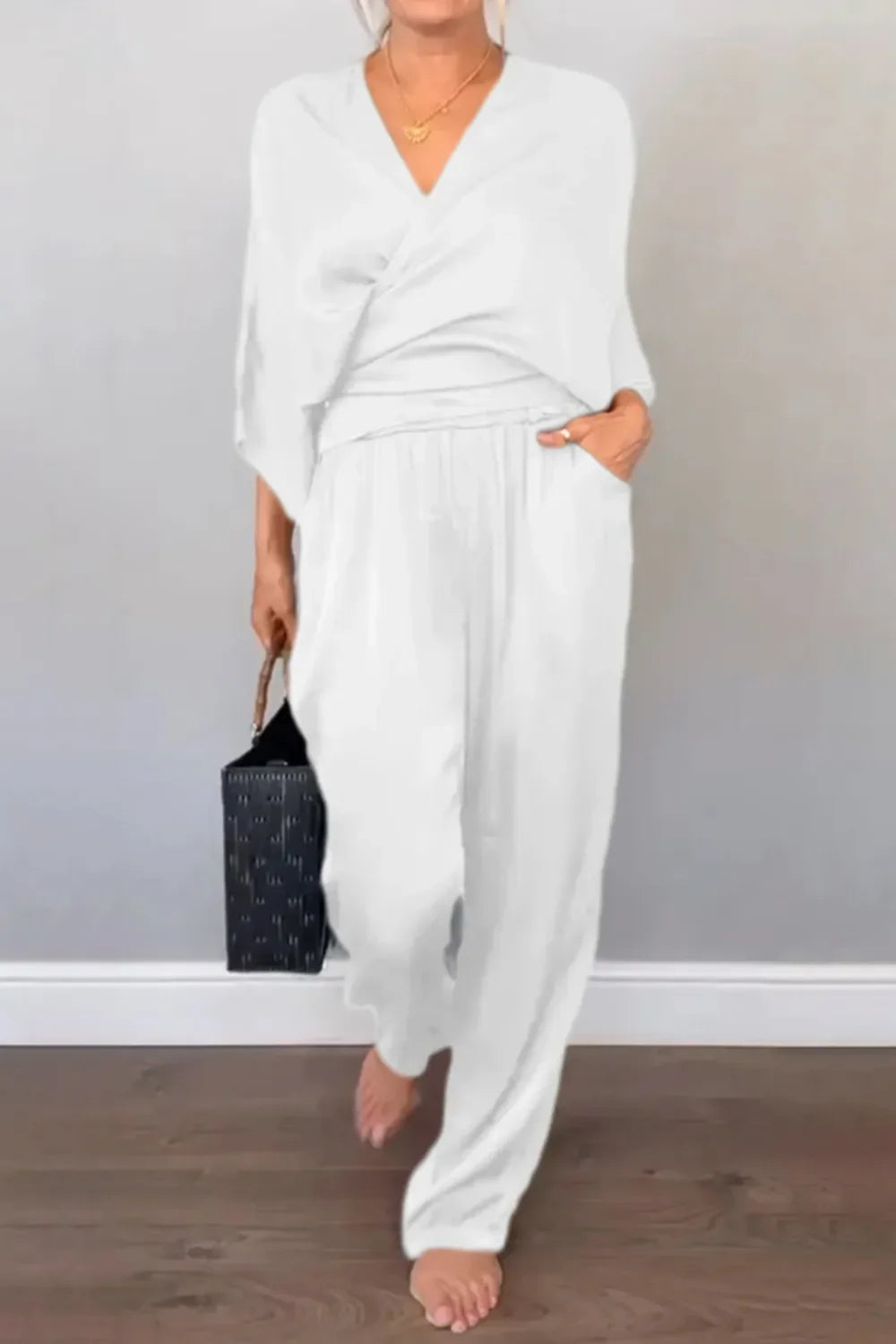 Plus Size Wrap Top & Pants Set