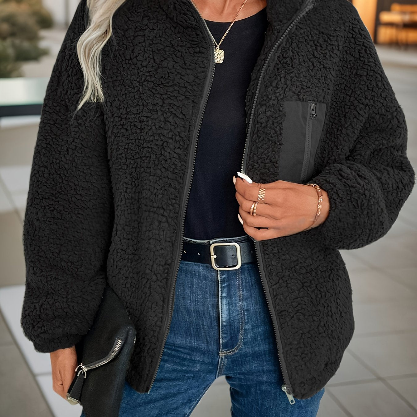 Ava™ – Veste zippée en peluche olive