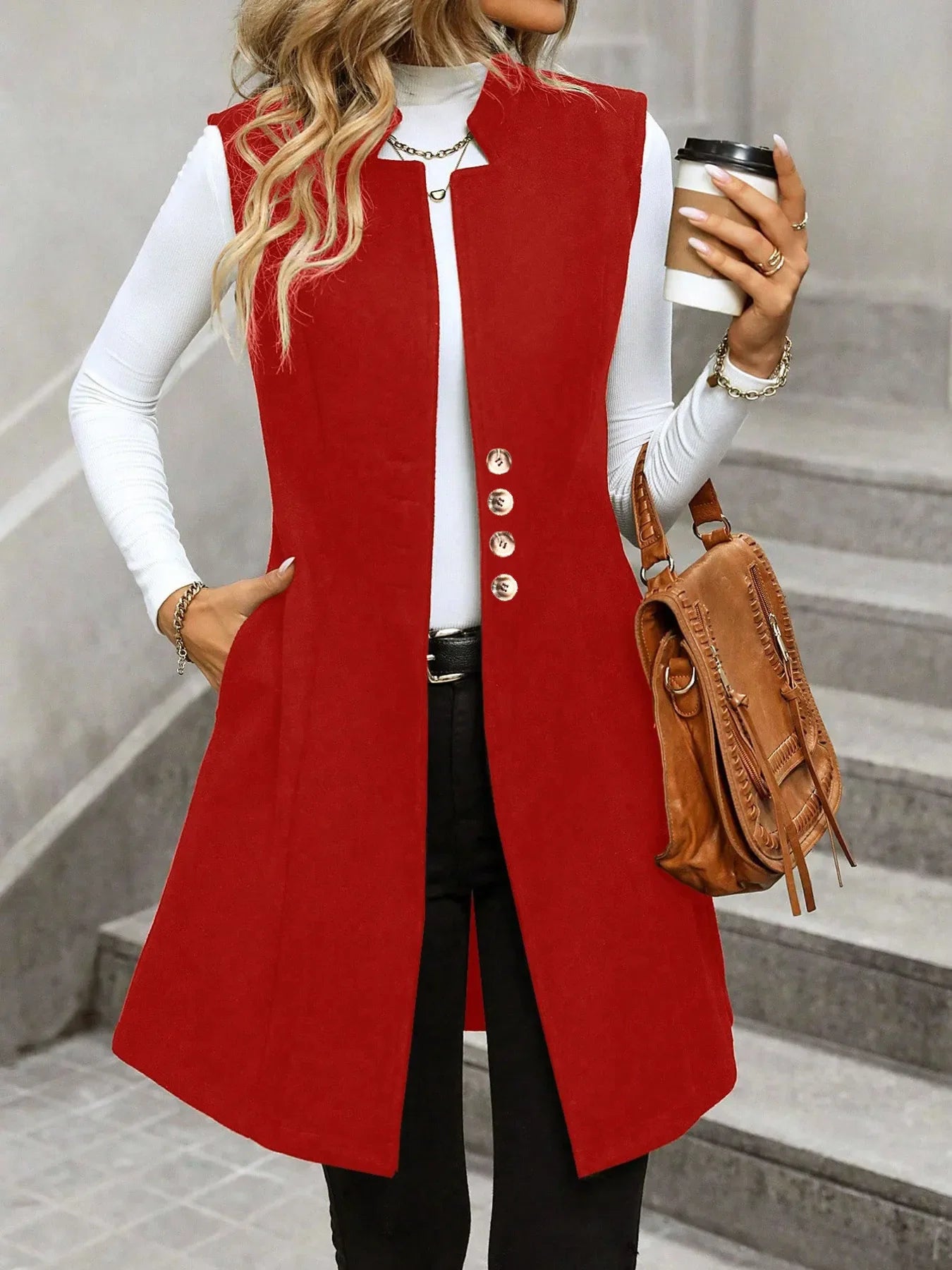 Button Up Longline Vest Coat