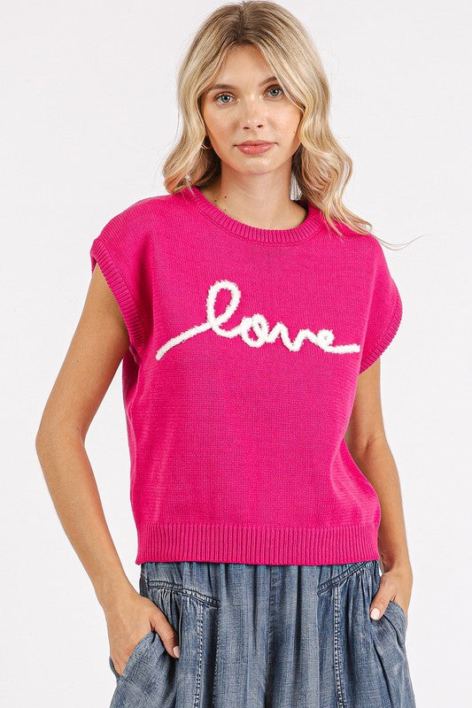 Hot Pink “Love” Knit Cap Sleeve Top