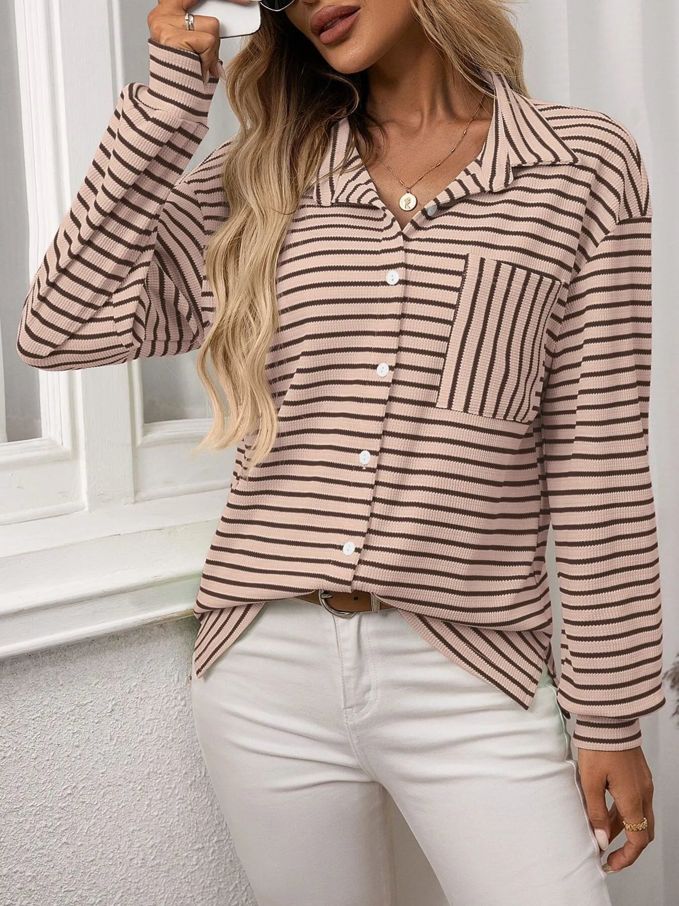 Chic Stripe Button-Up: Classic Style, All-Day Comfort