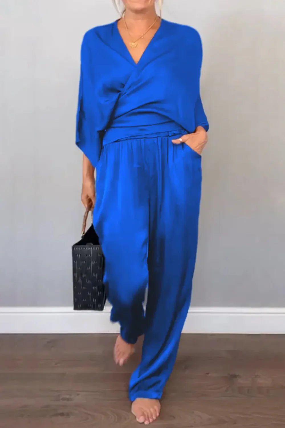 Plus Size Wrap Top & Pants Set