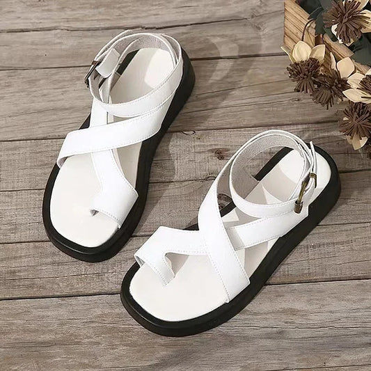 Solène | Modern Crossed Sandals White