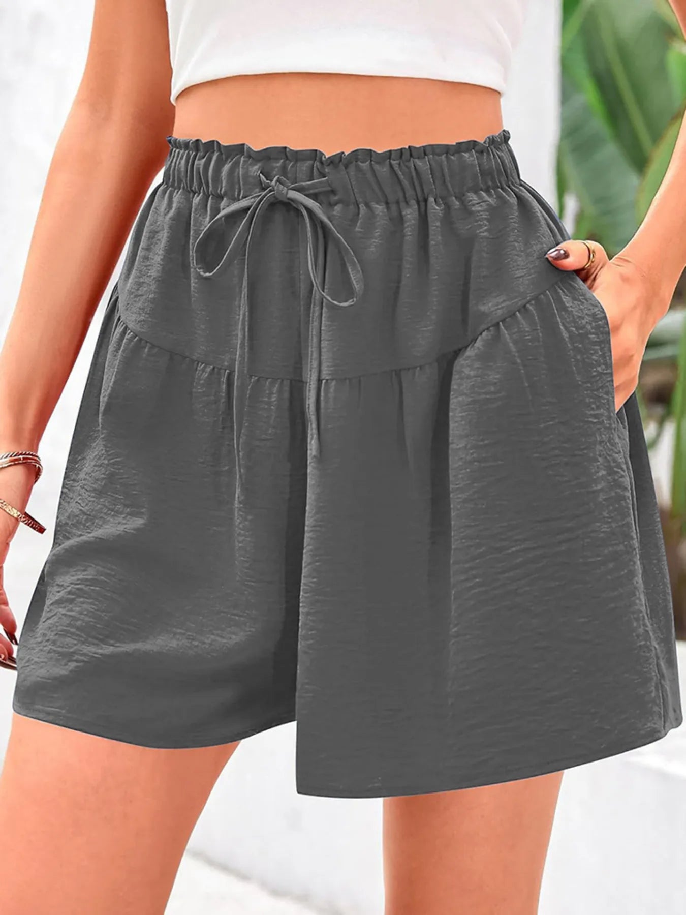 Full Size Casual Drawstring High Waist Relaxed Shorts Plus Size