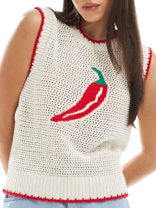 Chili Pepper Crochet Knit Tank Top