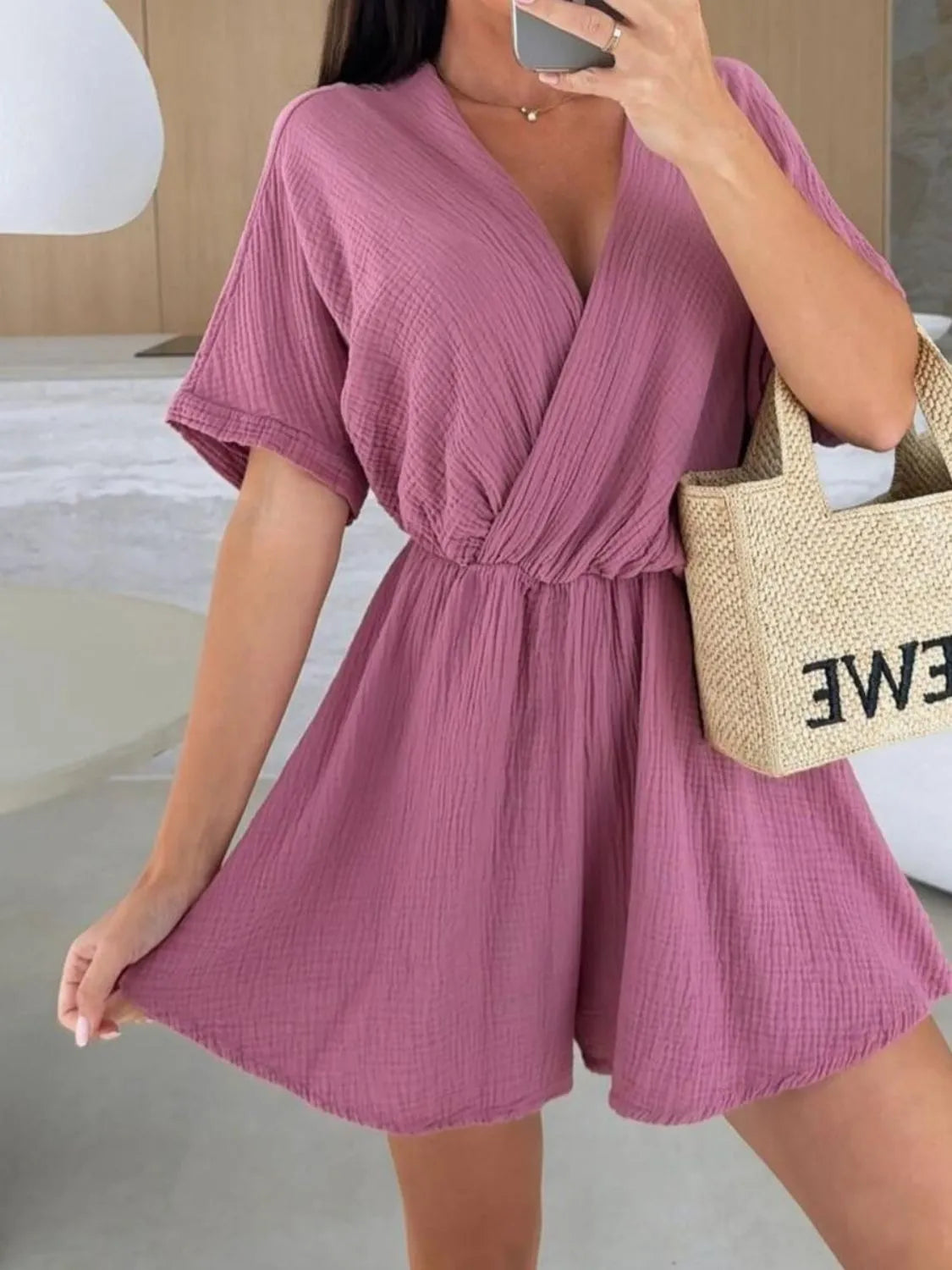 Surplice Half Sleeve Wrap Romper