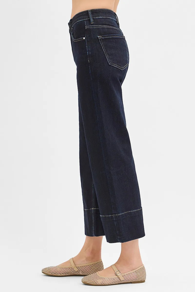 Tummy Control High Rise Crop Jeans with Wide Seam Detail