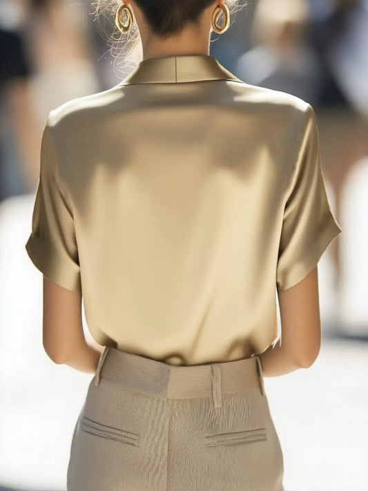 Elegant Satin Wrap Short Sleeve Shirt