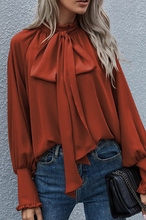 Best In Bold Tie-Front Ruffle Statement Sleeve Top - 3 Colors Orange