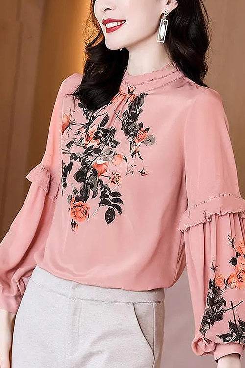 Love Of Romance Print Statement Sleeve Top - 2 Colors Pink