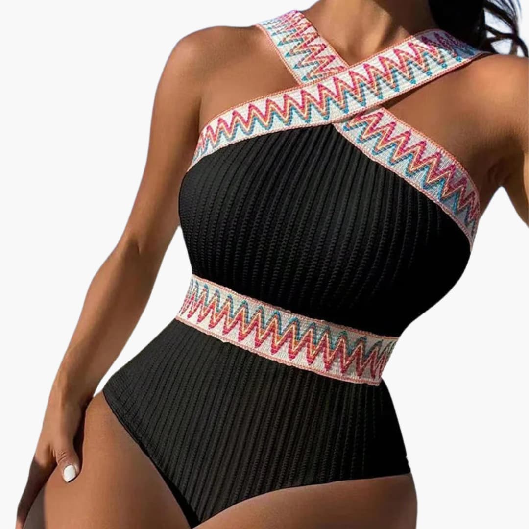 Striped one-piece swimsuit - for women with tummy control