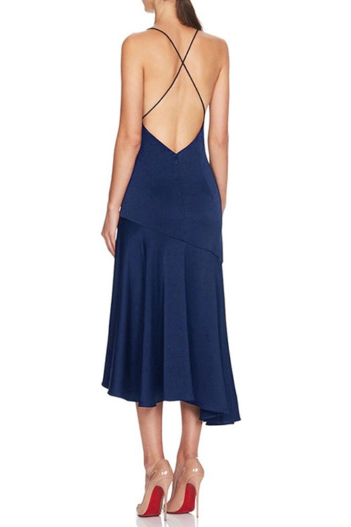 Jazzy Belle Silk High-slit Midi Dress - 2 Colors Navy