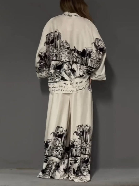 Architectural Print Satin Shirt
